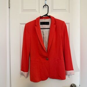 Zara Basic Orange Red Tailored Single Button Blazer with Polka Dot Lining size S